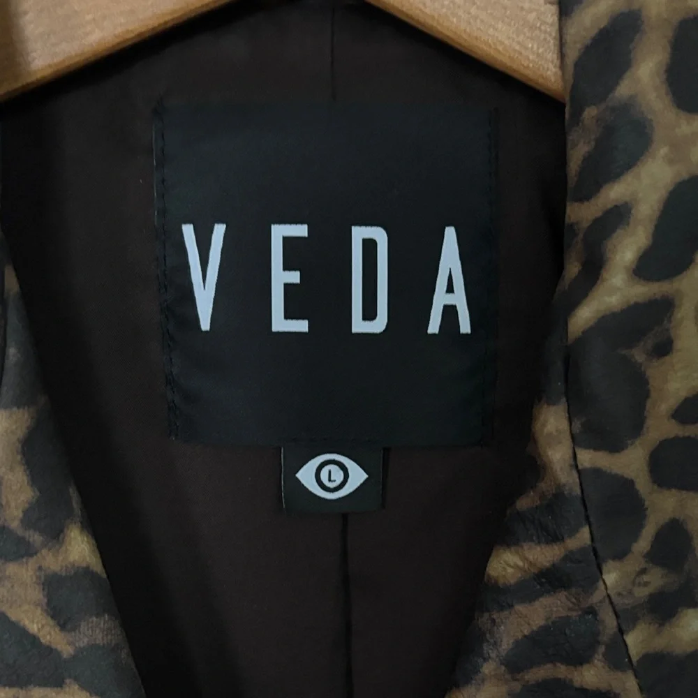 Veda Brown Leopard Leather Jacket - Picture 2 of 3
